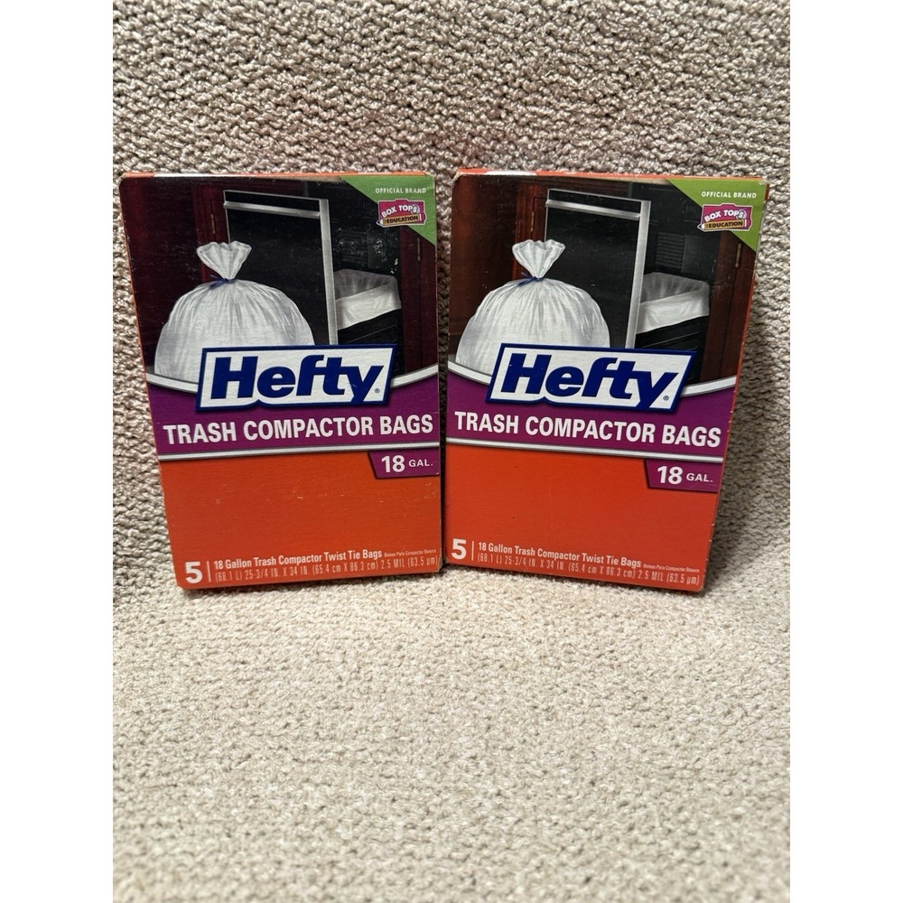 Hefty 18 Gallon Trash Compactor Bags 5 Liners Per Box- Lot of 2 DMG PKG‎